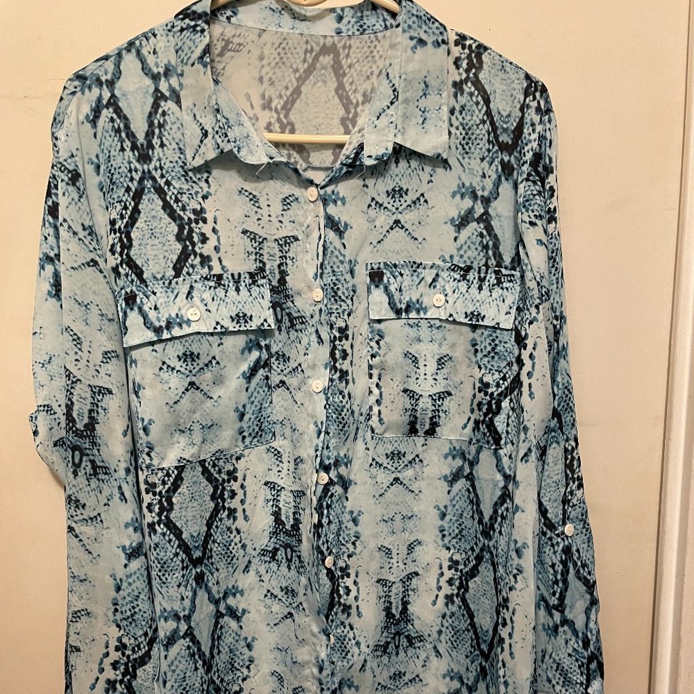 Astylish Women Button Down Snake Print Blouse - Size 2XL